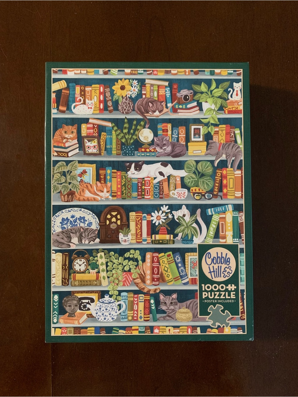 Cobble Hill Purrfect Bookshelf Cats Library Books Plants 1000 Pc Puzzle Complete